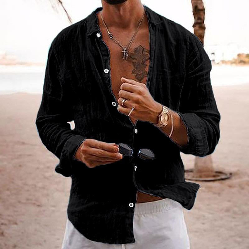 Relaxed Fit Linen Blend Solid Button Shirt