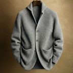 Men's ribbed wool blend shawl collar cardigan in grey