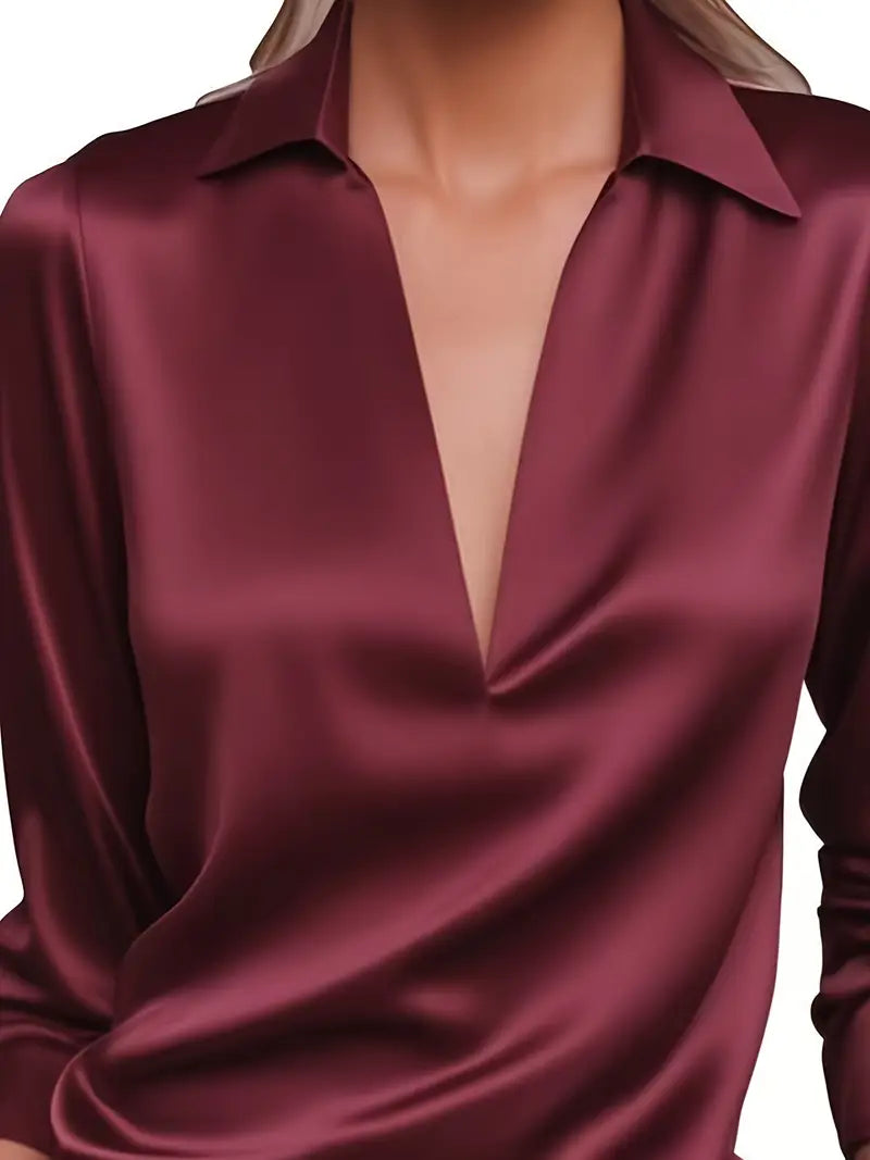 Draped neck long sleeve blouse