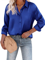 Long Sleeve Satin Button-Up Shirt