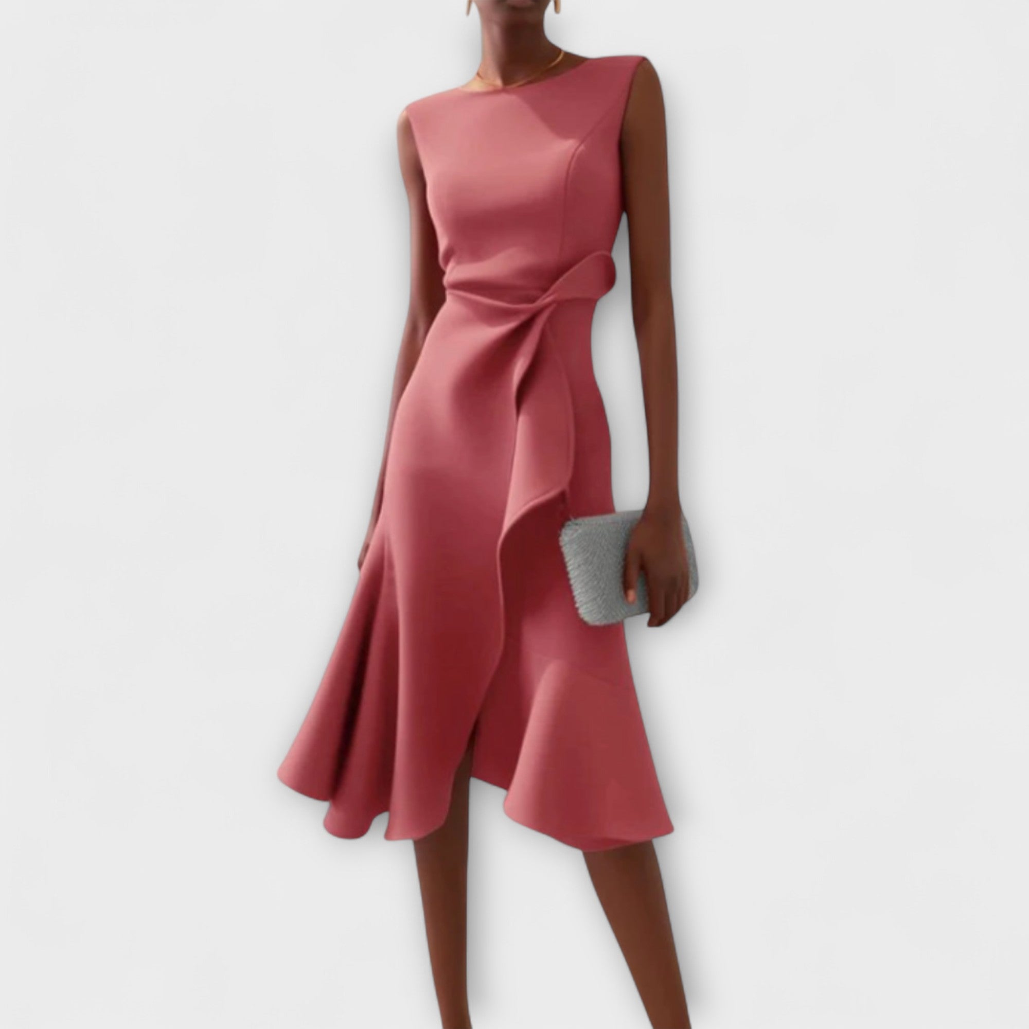 Women's Midi Dress with Draped Front