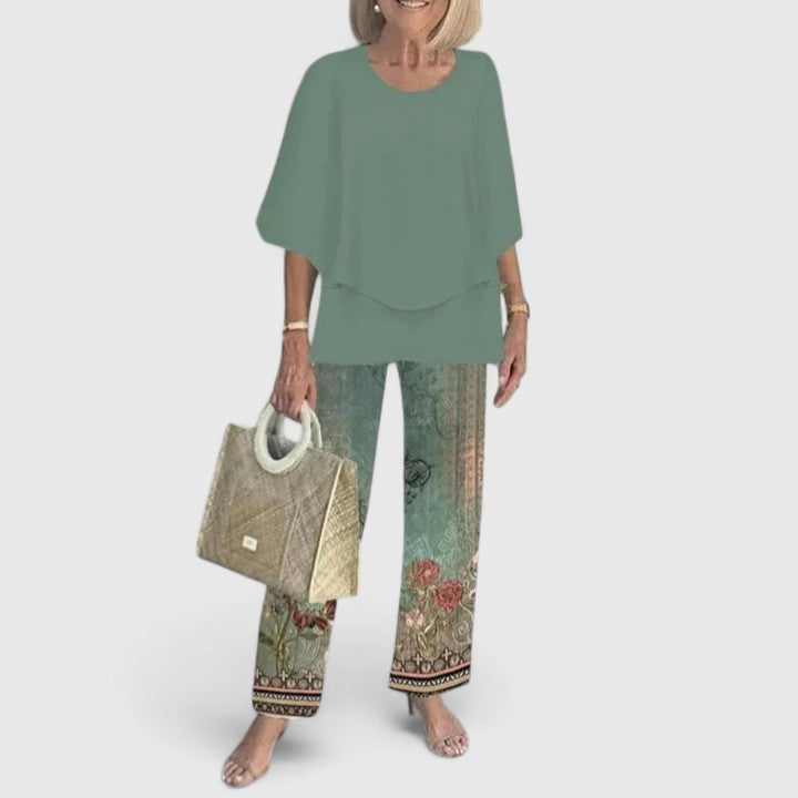 Women's Elegant Two-Piece Set Top and Trousers