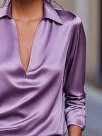 Draped neck long sleeve blouse