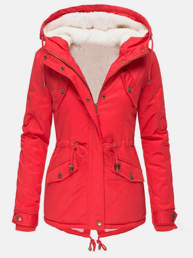 Hooded lined winter jacket in red