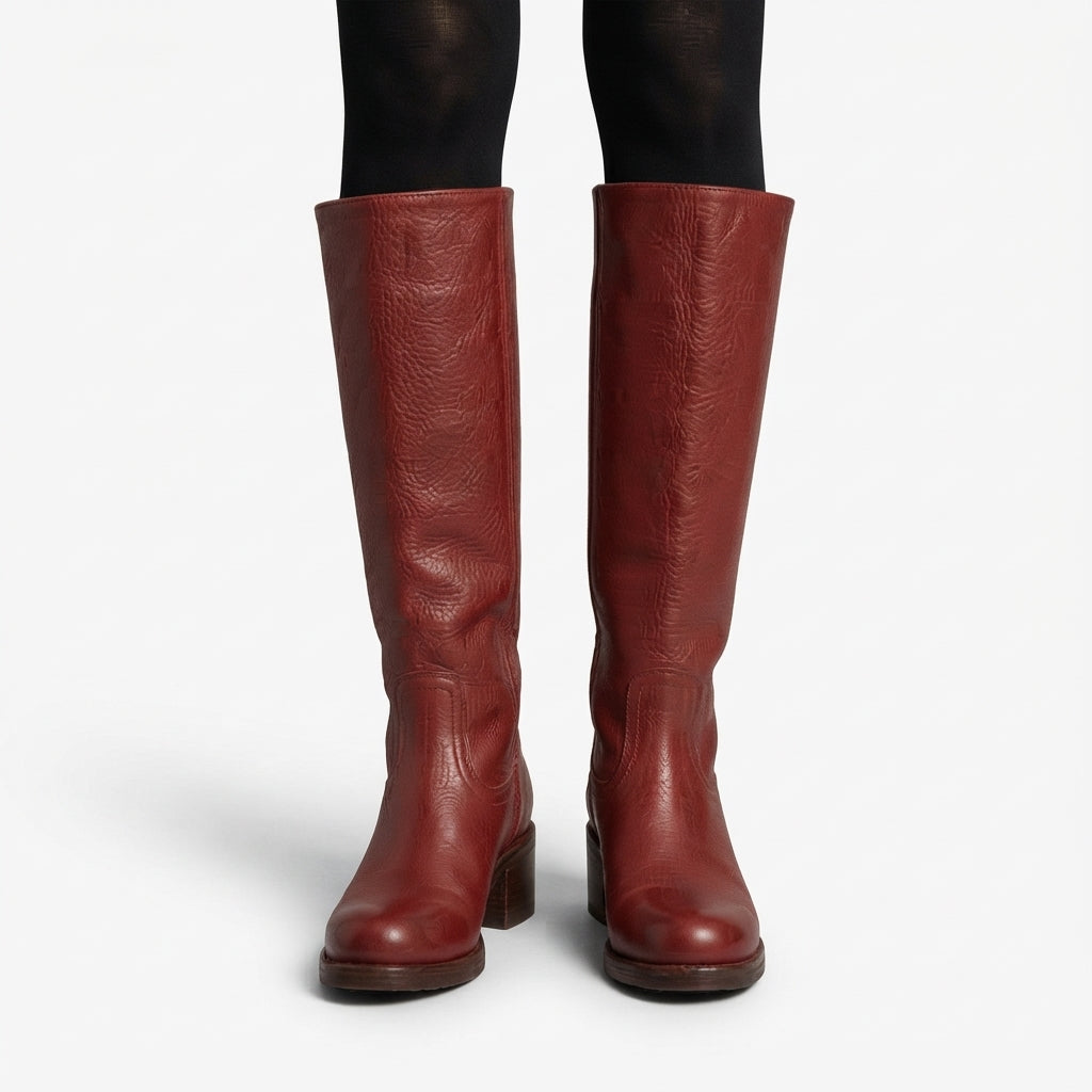 Orthopedic knee high leather boots in red