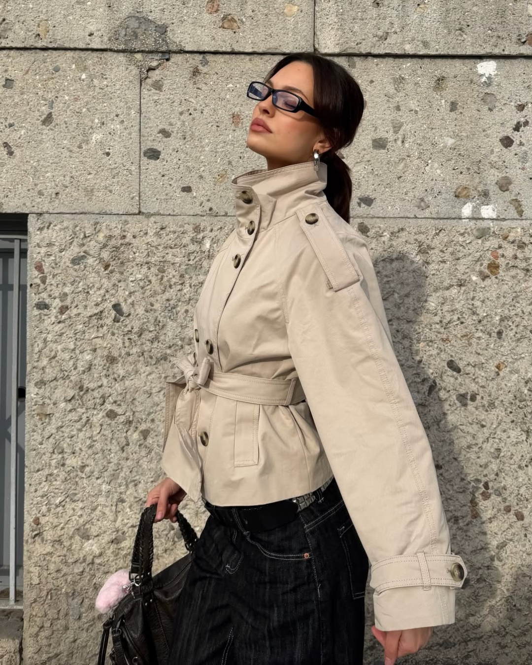 Cropped boxy trench coat