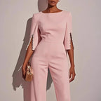 Wide-Leg Jumpsuit with Pearls