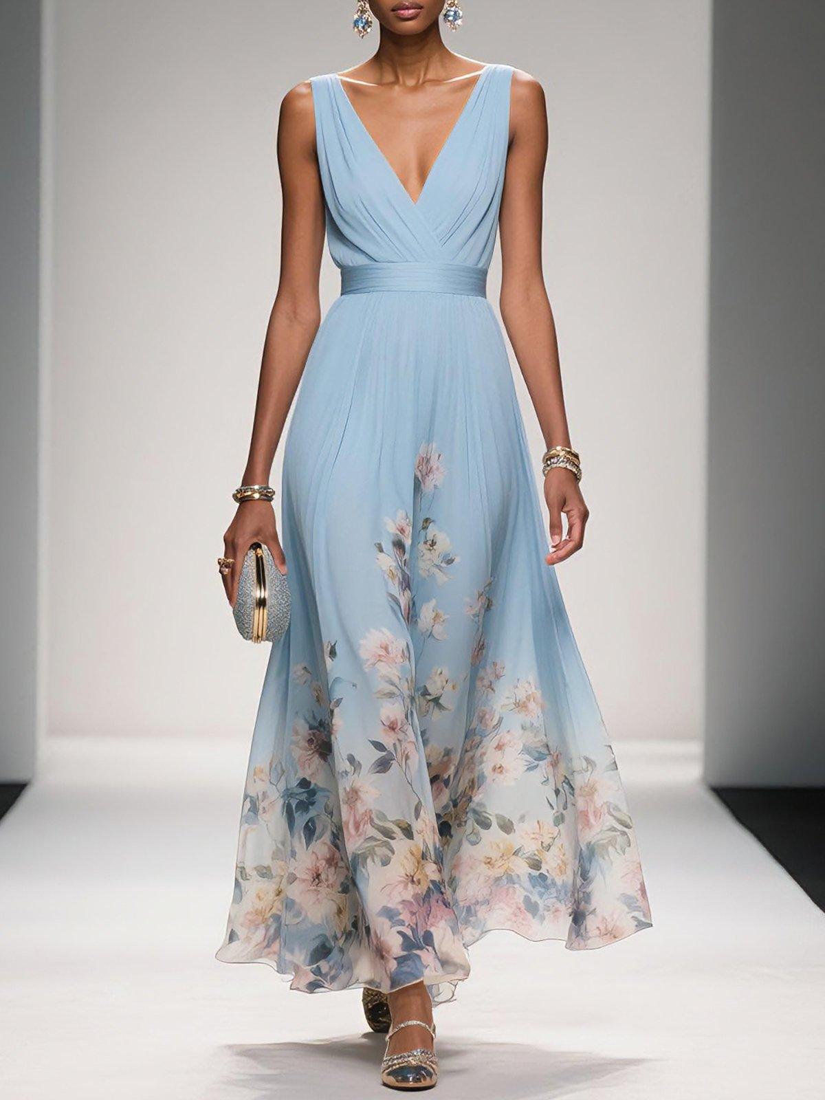 Floral Print Midi Dress Women Summer Wedding
