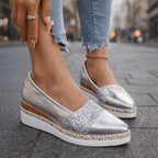 Women's glitter wedge slip on shoes easy on and off in silver
