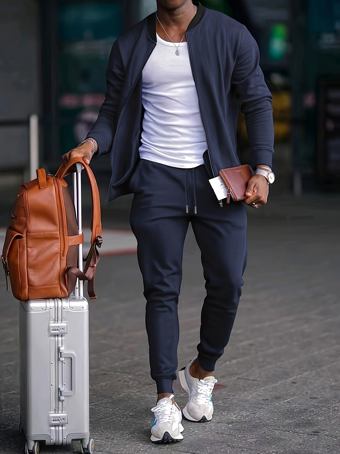 Relaxed Fit Zip Jacket and Trouser Set for Men