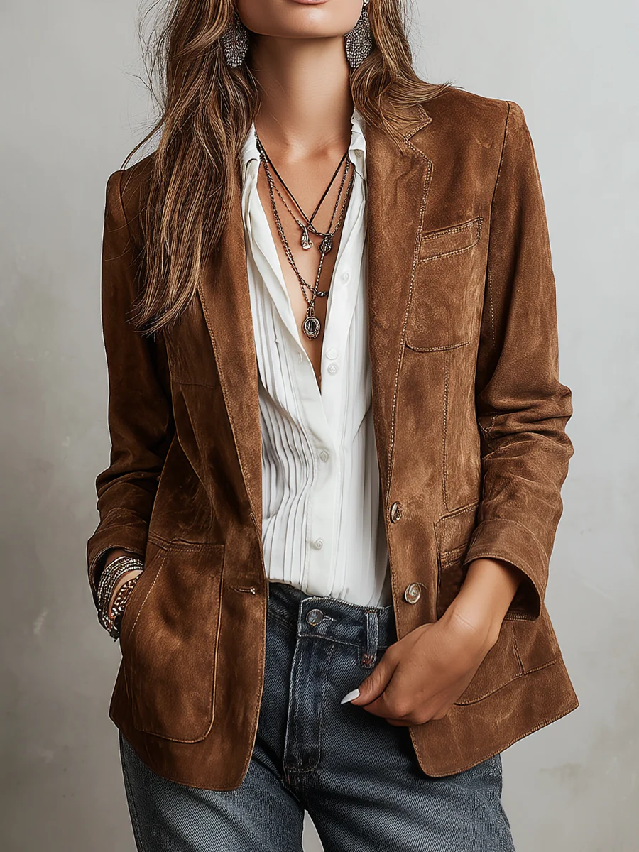 Vintage faux suede jacket with lapel collar