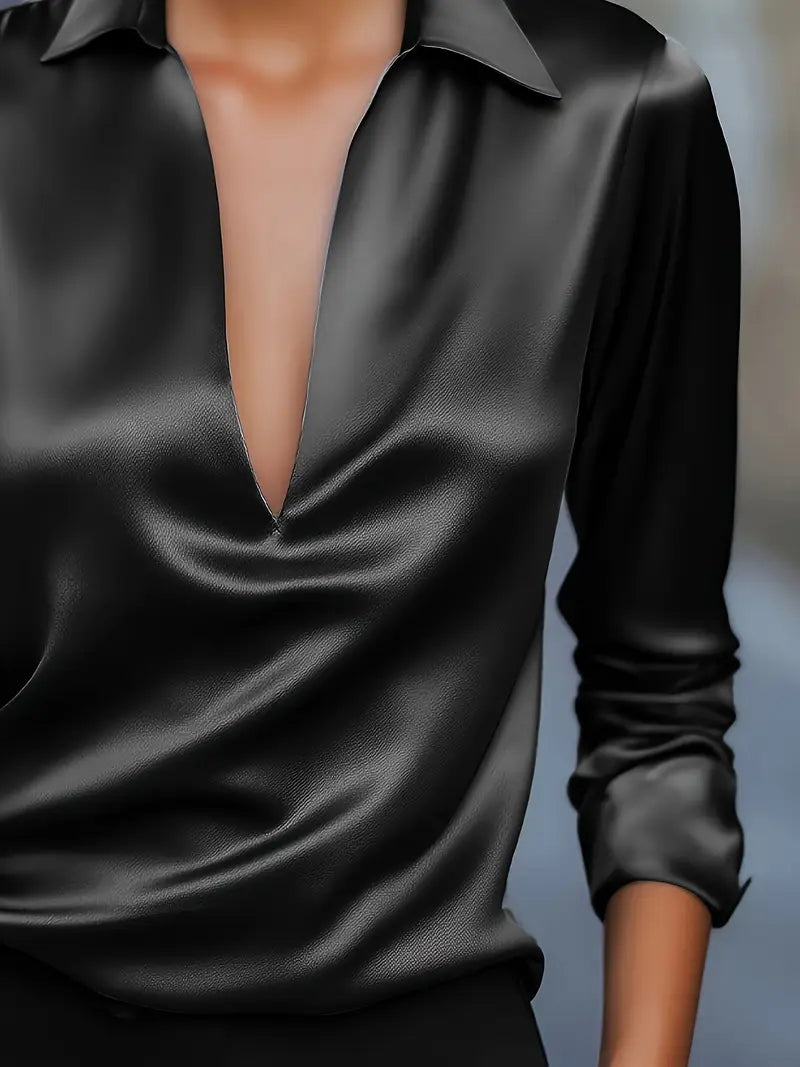 Draped neck long sleeve blouse
