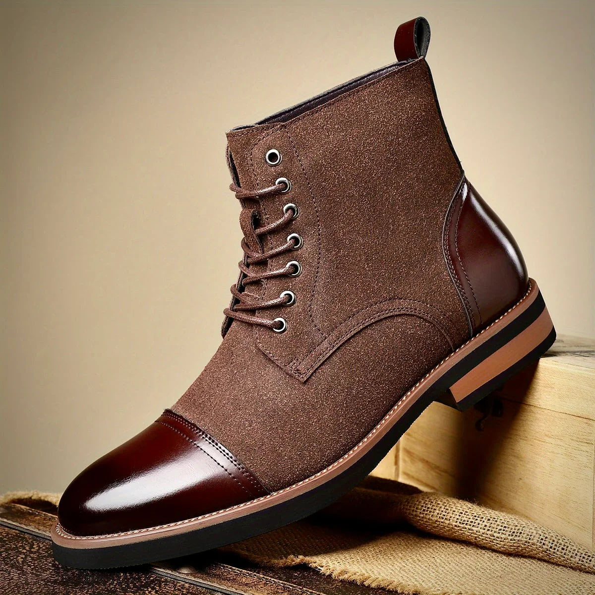 Oxford leather lace-up boots