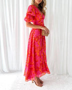 Floral Print Maxi Dress with Puff Sleeves