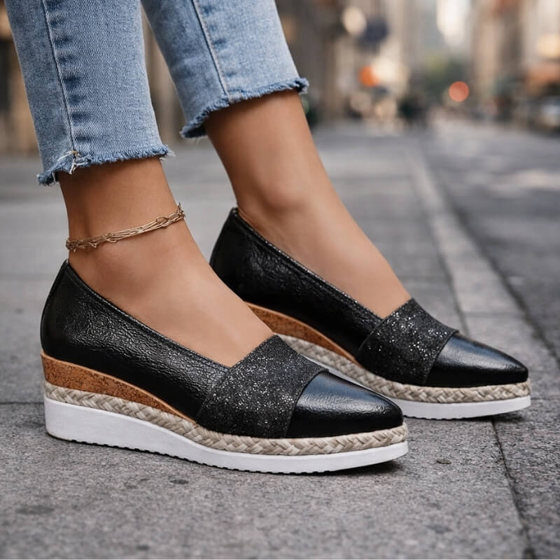 Women's glitter wedge slip on shoes easy on and off