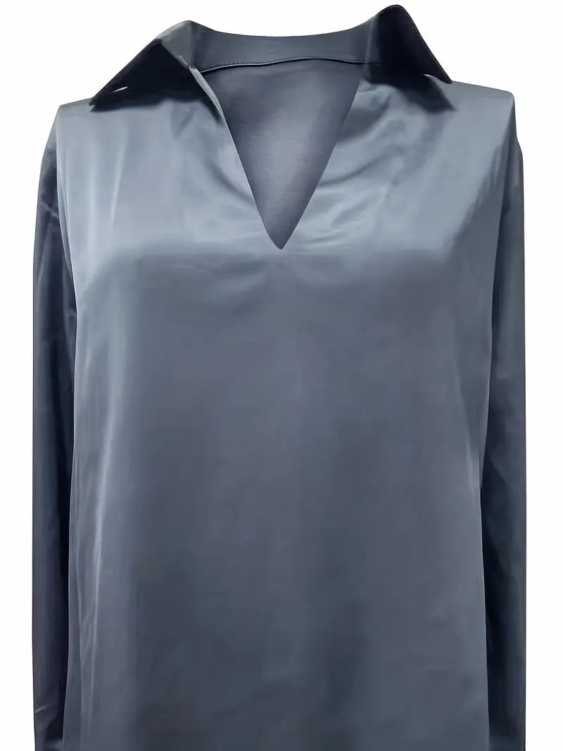 Draped neck long sleeve blouse