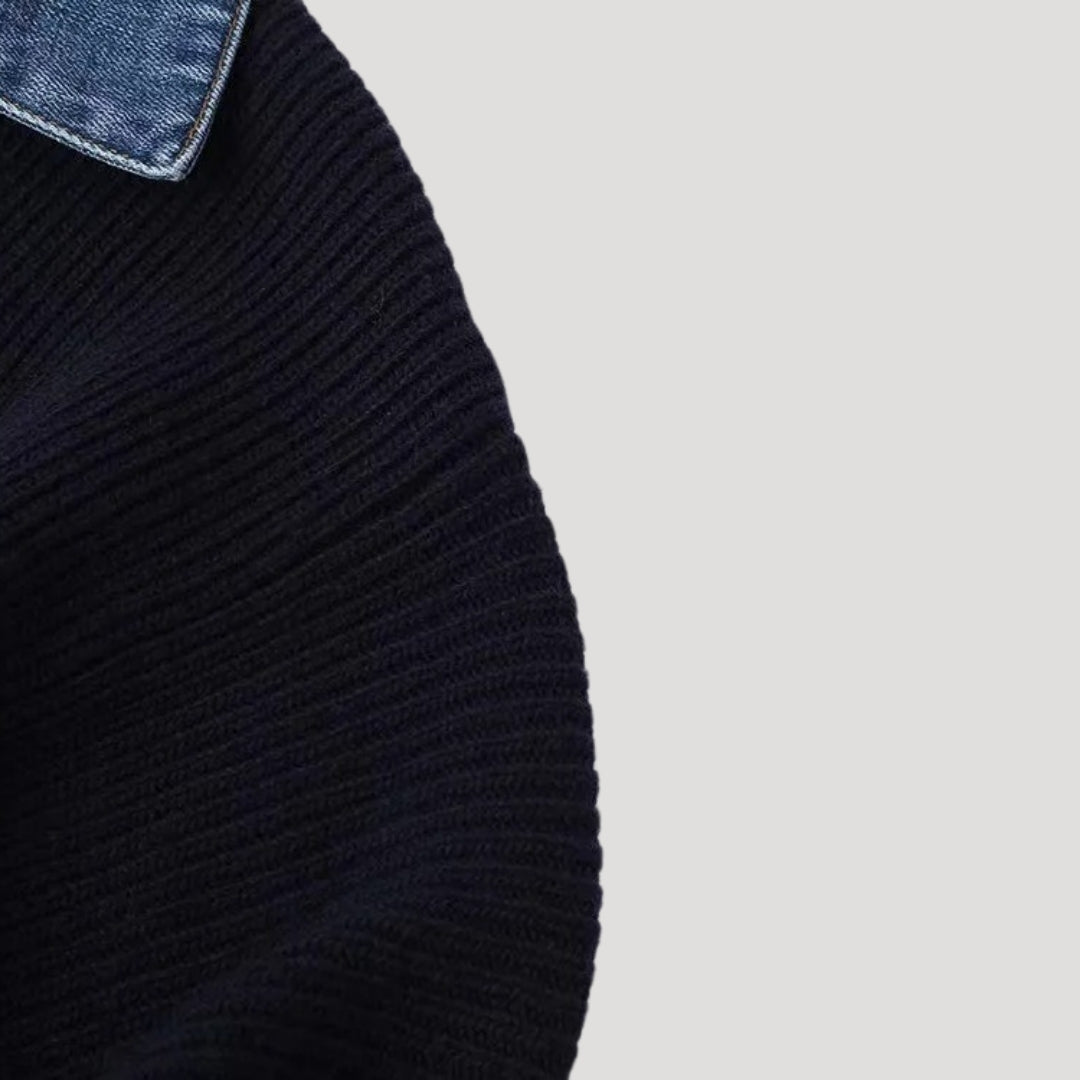 Women's Knit Cardigan Denim Trim