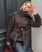 Cropped boxy trench coat in brown