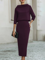 Boat Neck Top High-Waist Midi Skirt Set