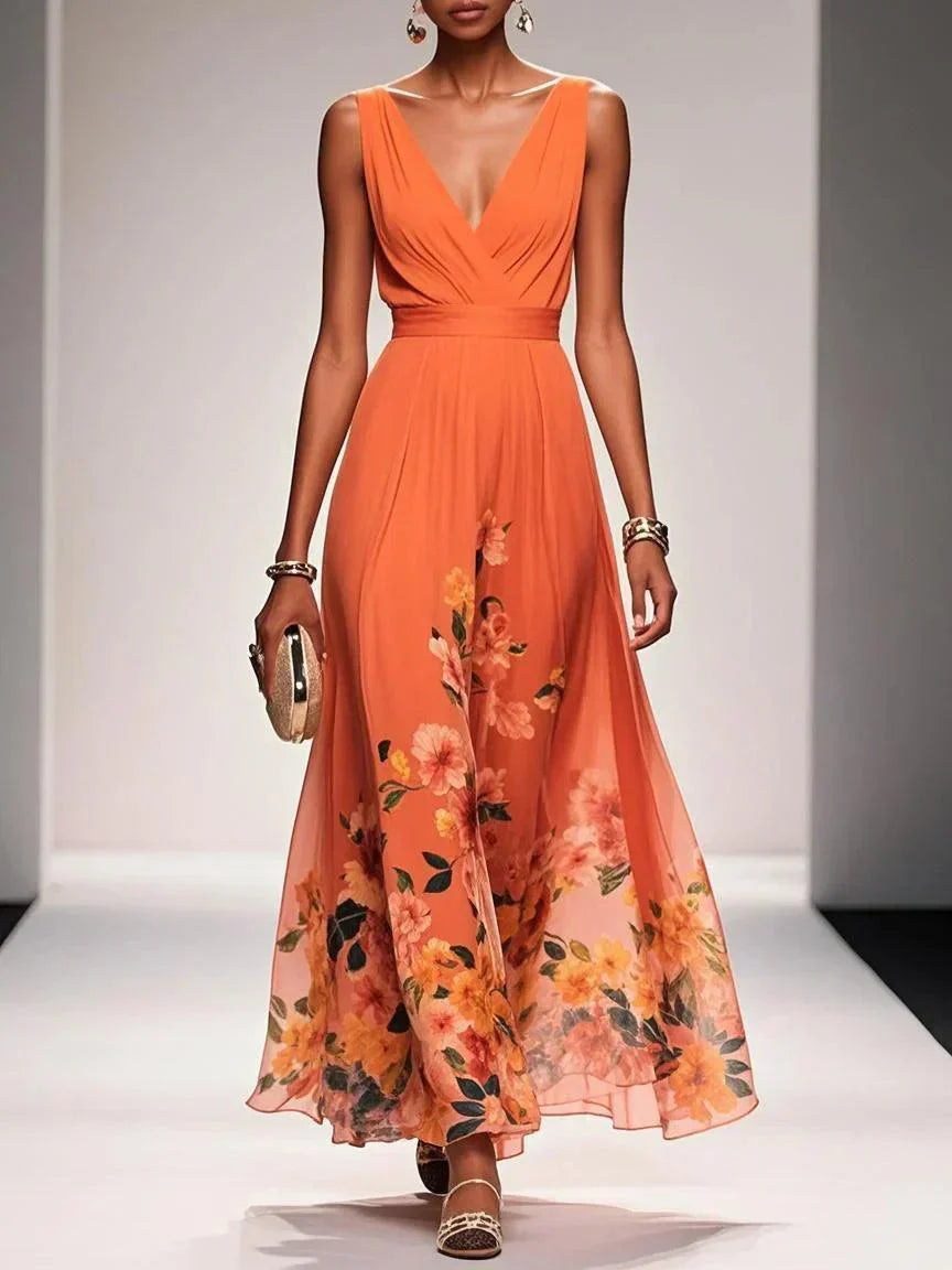 Floral Print Midi Dress Women Summer Wedding