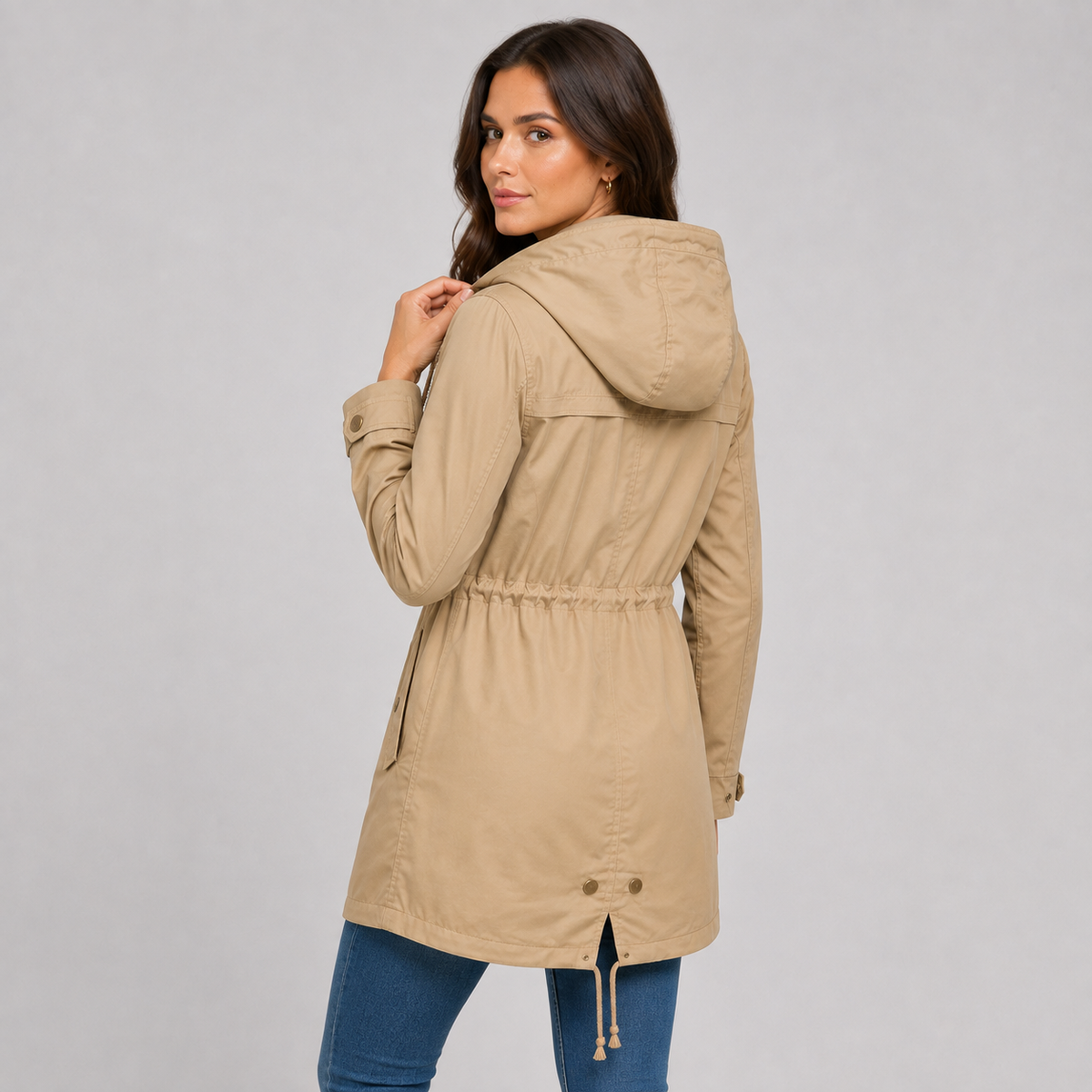 Lightweight hooded cotton blend windbreaker jacket