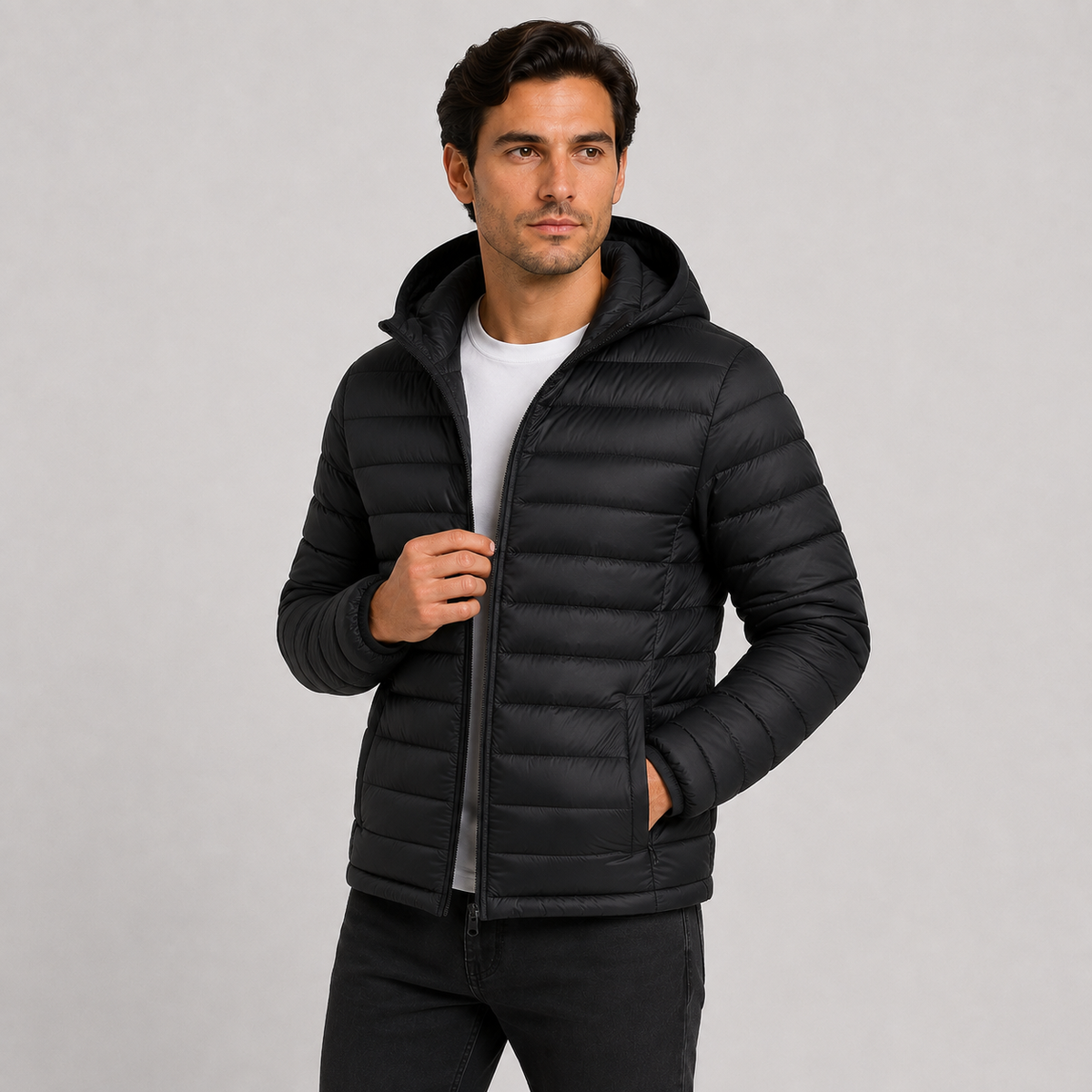 Quilted hooded full-zip jacket