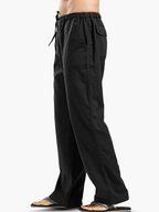 Cotton Linen Drawstring Pants Men Wide Leg