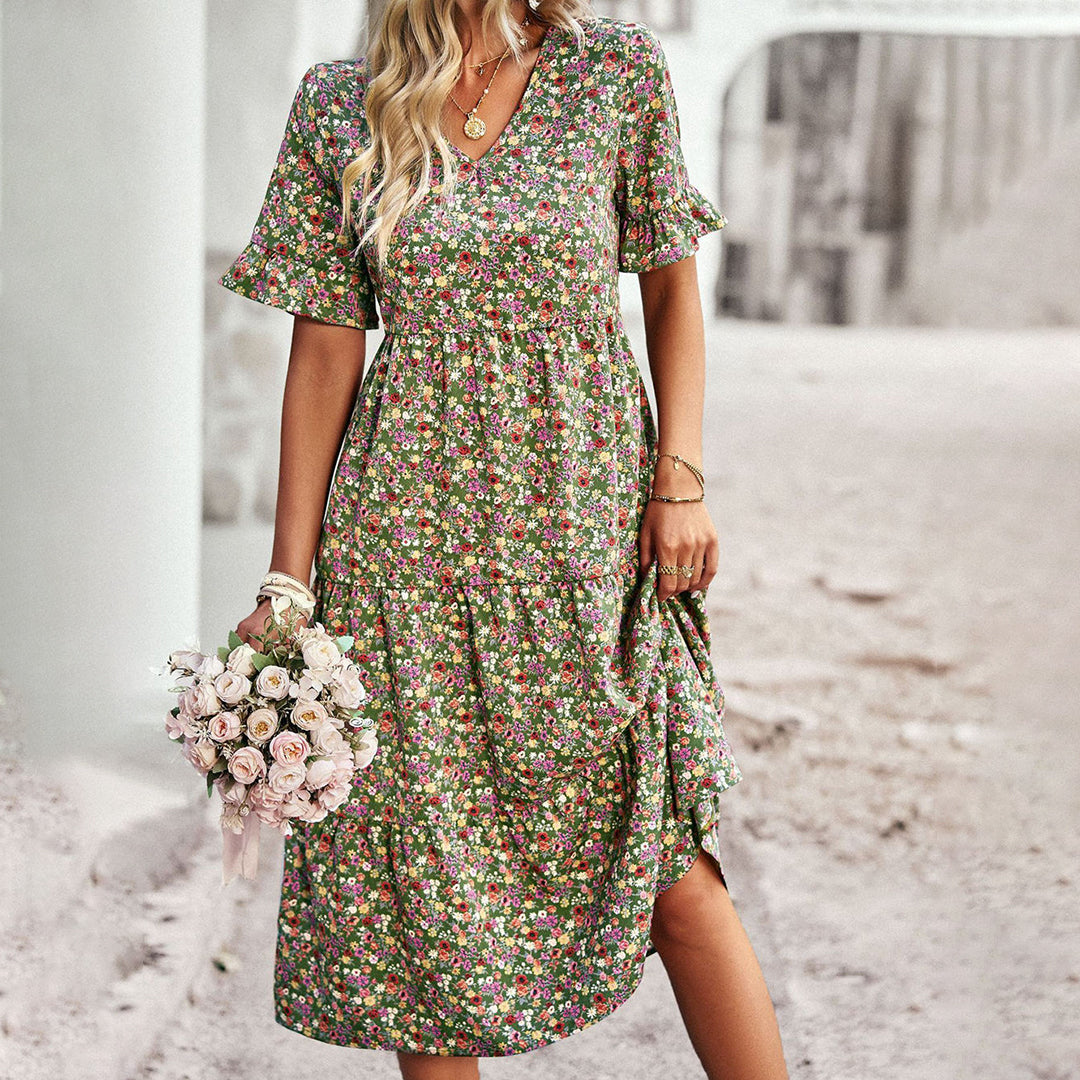 Floral Midi Dress Women Relaxed Fit