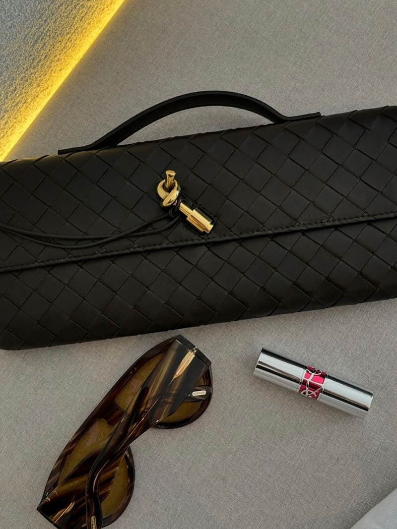 Woven Vegan Leather Bag with Knot Clasp