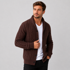 Cable knit button front cardigan sweater
