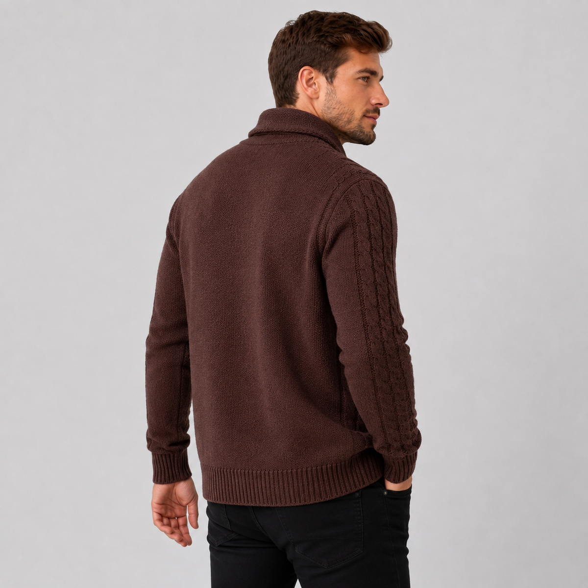 Cable knit button front cardigan sweater