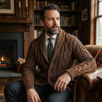 Cable Knit Shawl Cardigan for Men