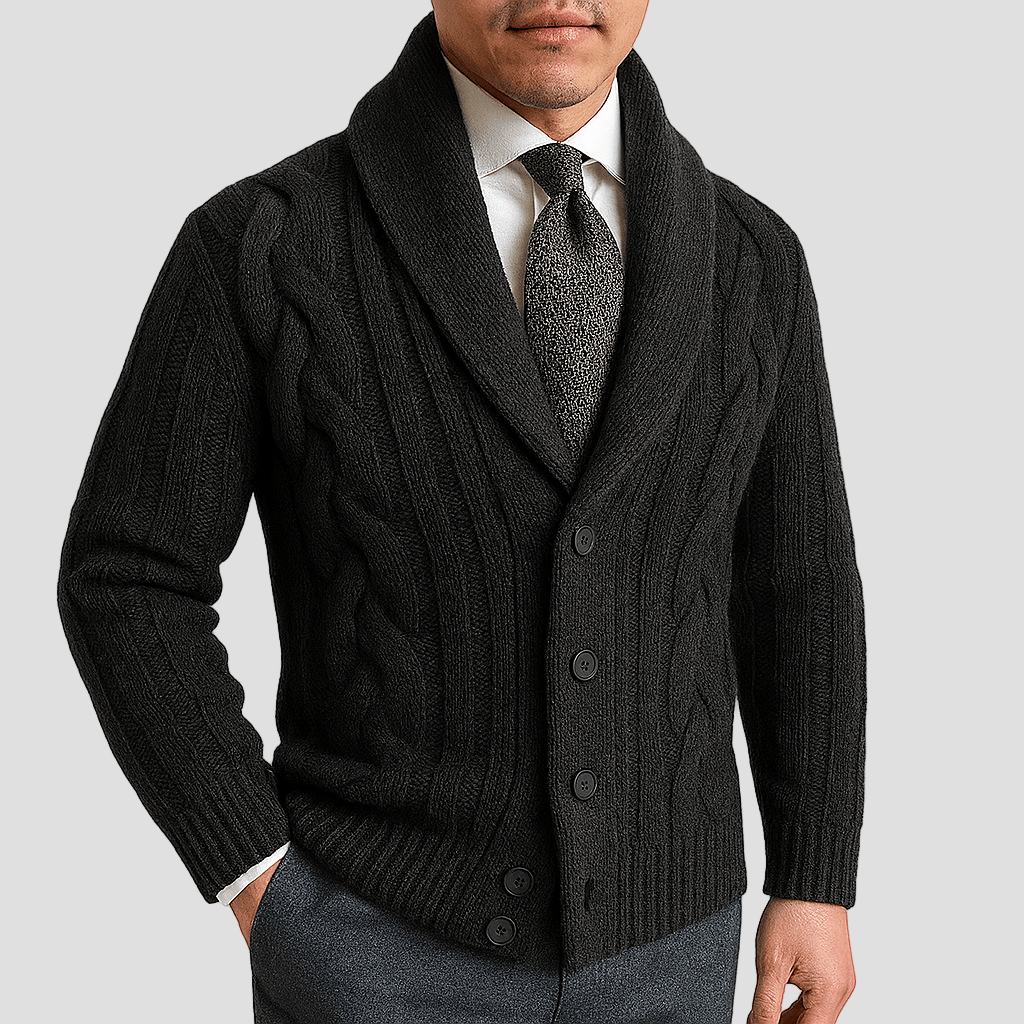 Cable Knit Shawl Cardigan for Men