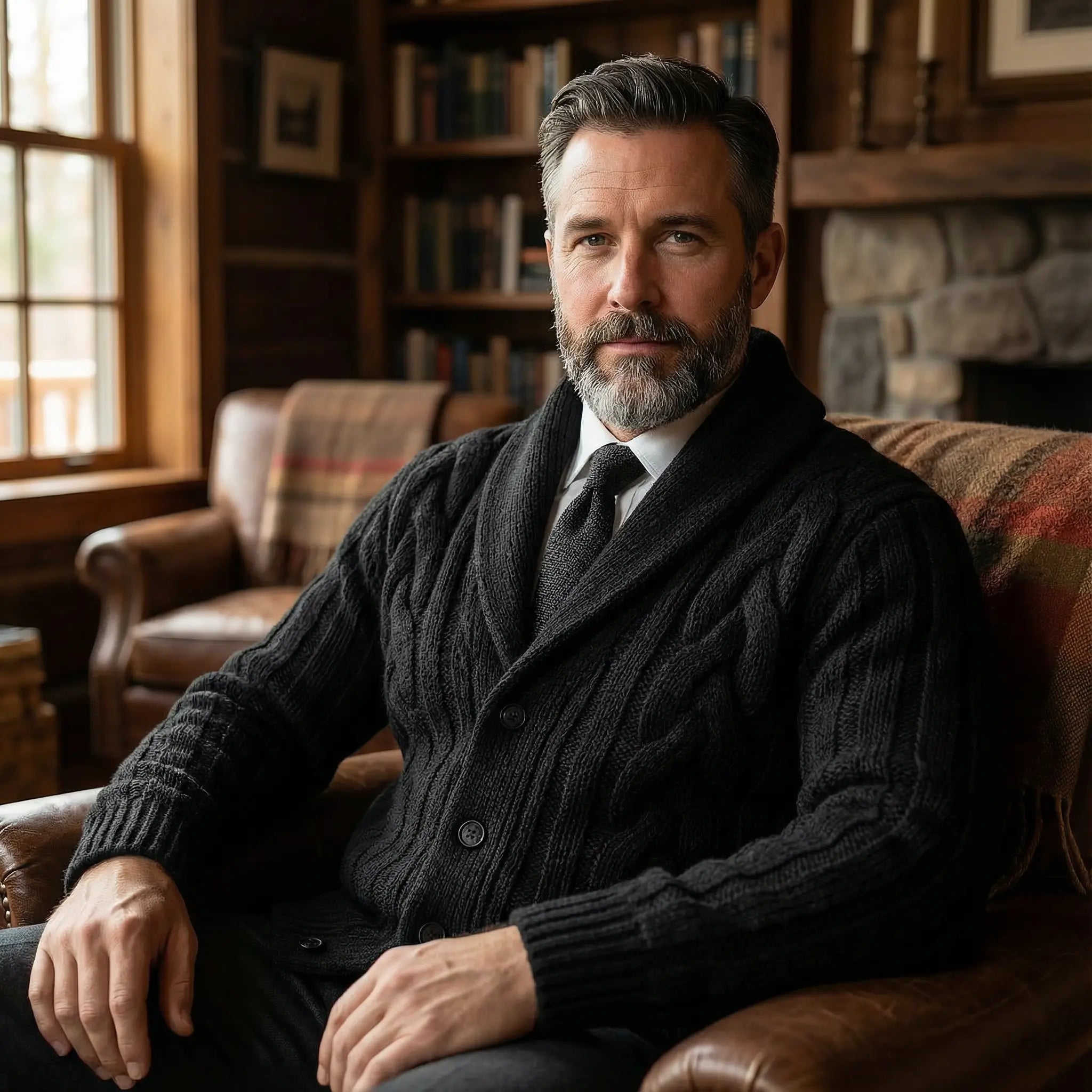 Cable Knit Shawl Cardigan for Men