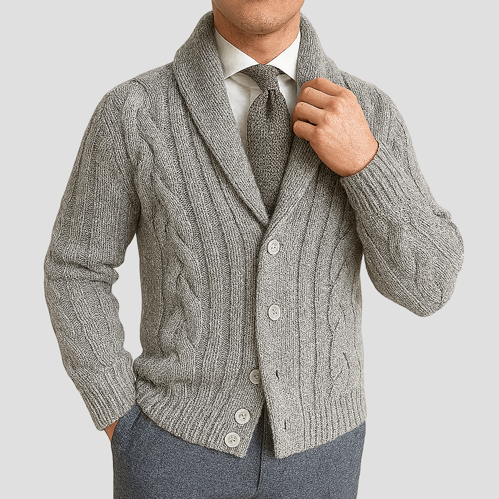 Cable Knit Shawl Cardigan for Men