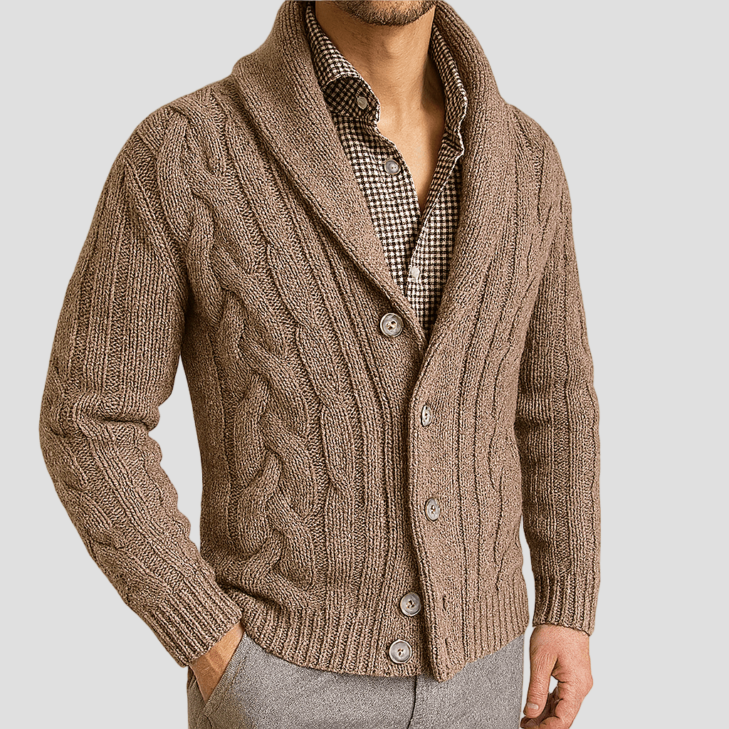 Cable Knit Shawl Cardigan for Men