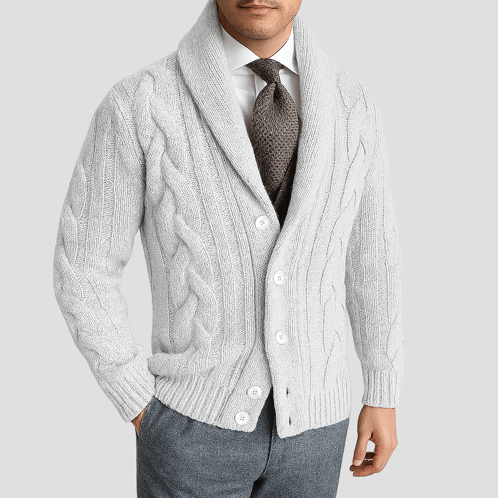 Cable Knit Shawl Cardigan for Men