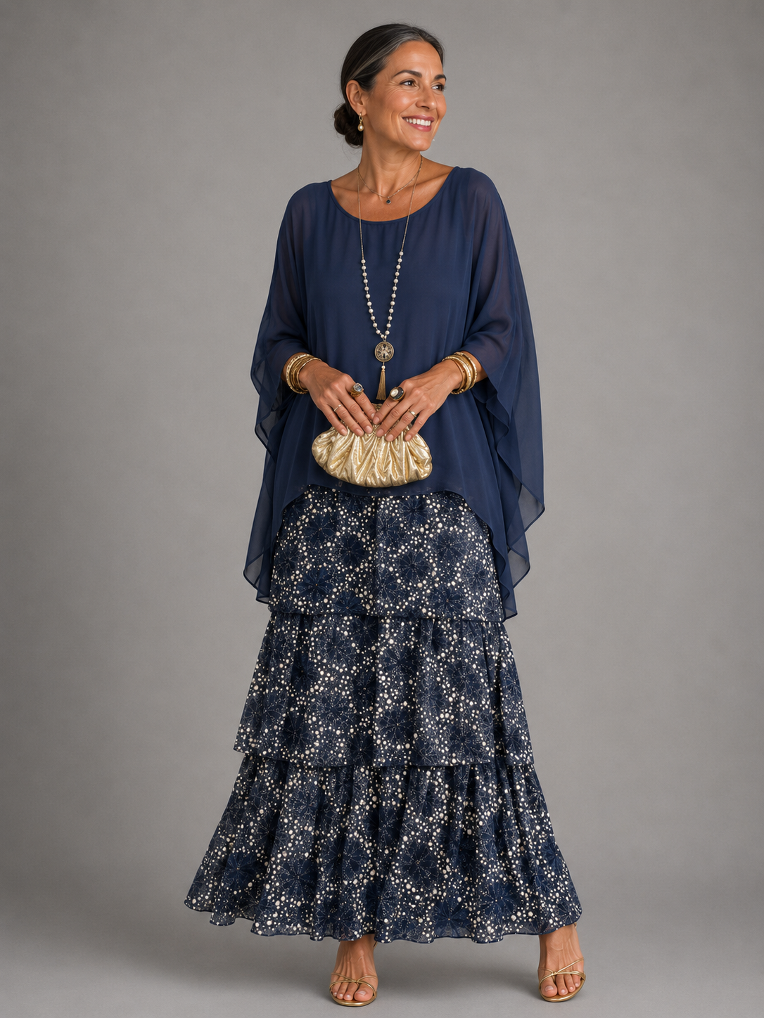 Elegant flowing maxi dress in dark blue