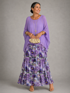 Elegant flowing maxi dress in purple floral print