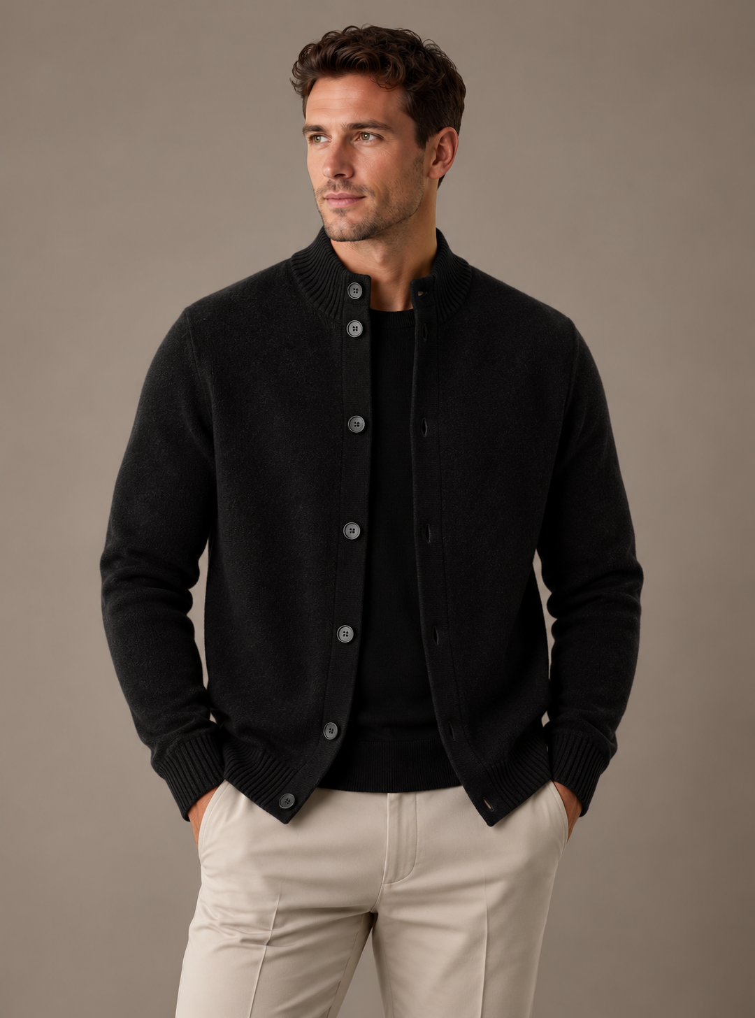 Cashmere cardigan sweater with ribbed cuffs