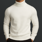 Merino wool turtleneck sweater with ribbed collar in white
