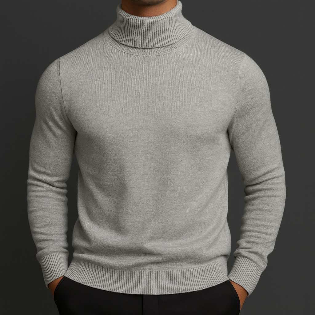 Merino wool turtleneck sweater with ribbed collar in grey
