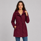 Lightweight hooded cotton blend windbreaker jacket in deep red