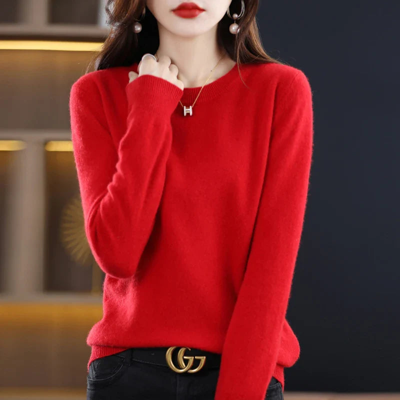 Women's adorable oversized knit sweater for fall and winter in red