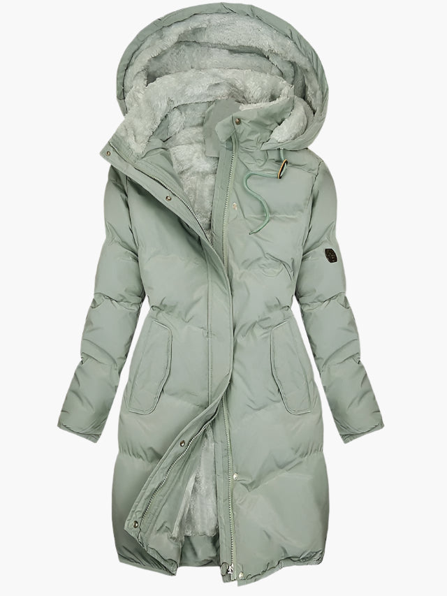 Elegant Women's Quilted Hooded Long Puffer Coat - Stylish Winter Coat with Tailored Fit and Deep Pockets 2