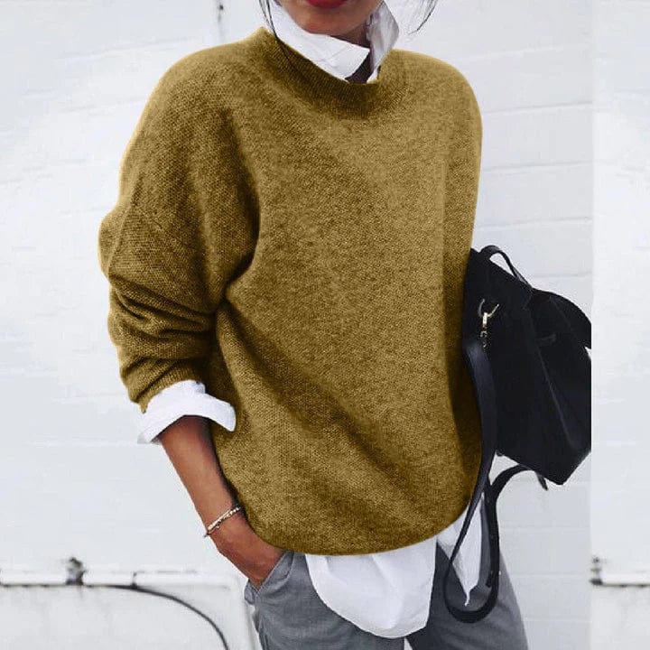 Women's loose fit cashmere knit sweater in khaki