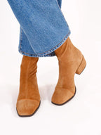 Women's faux suede block heel ankle boots in beige