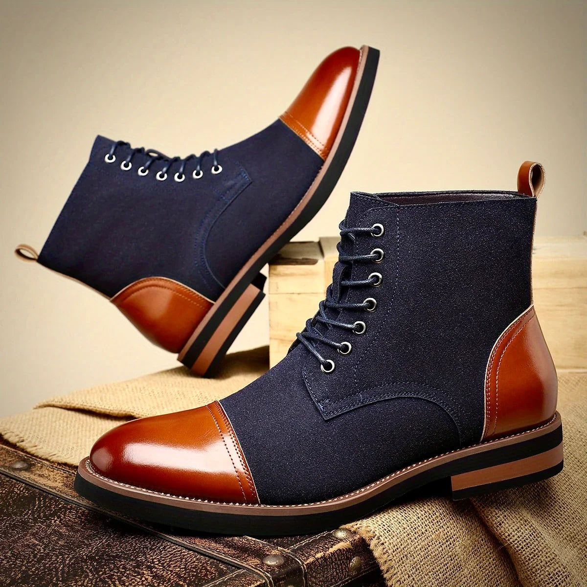 Oxford leather lace-up boots
