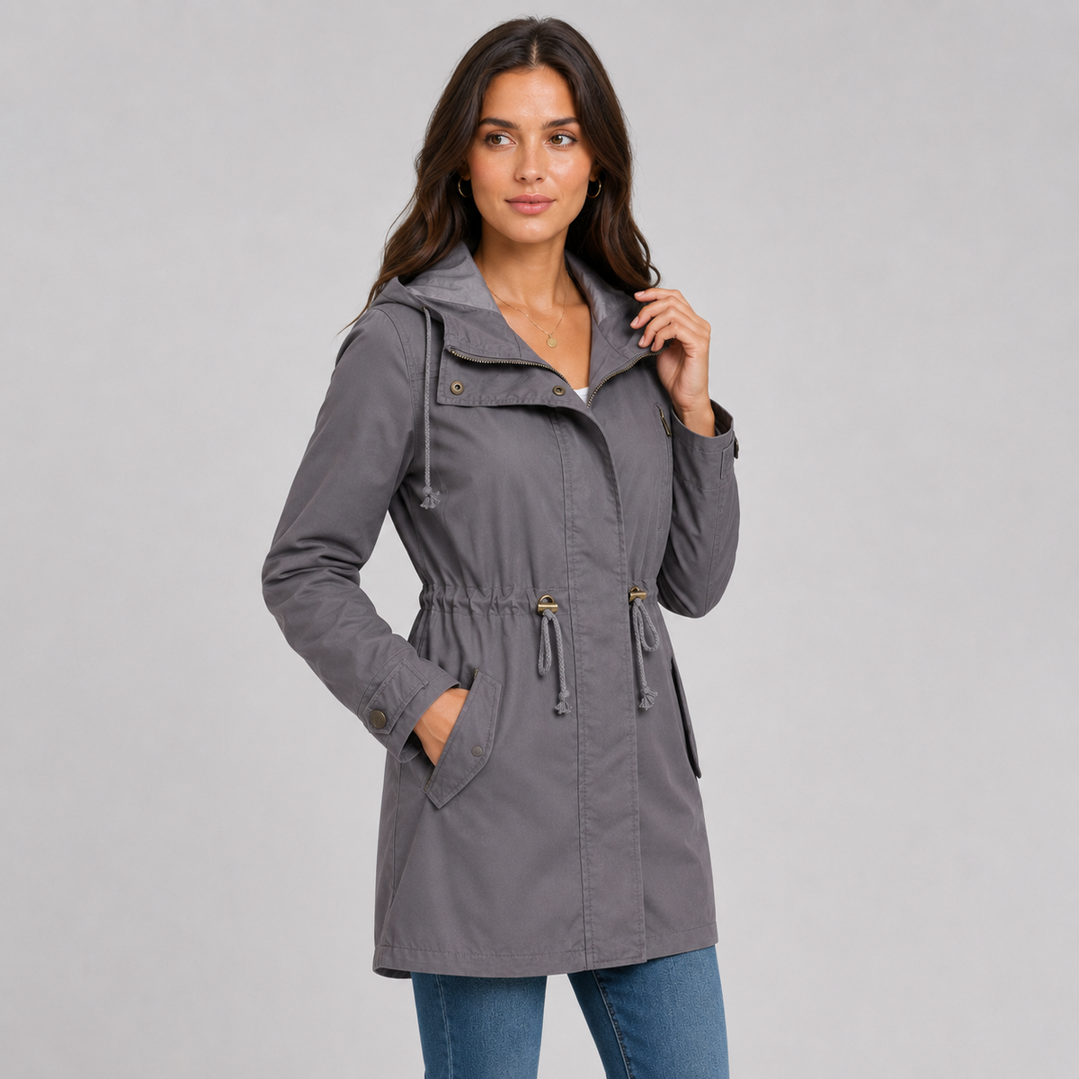 Lightweight hooded cotton blend windbreaker jacket
