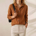 Collared button front knit cardigan in apricot